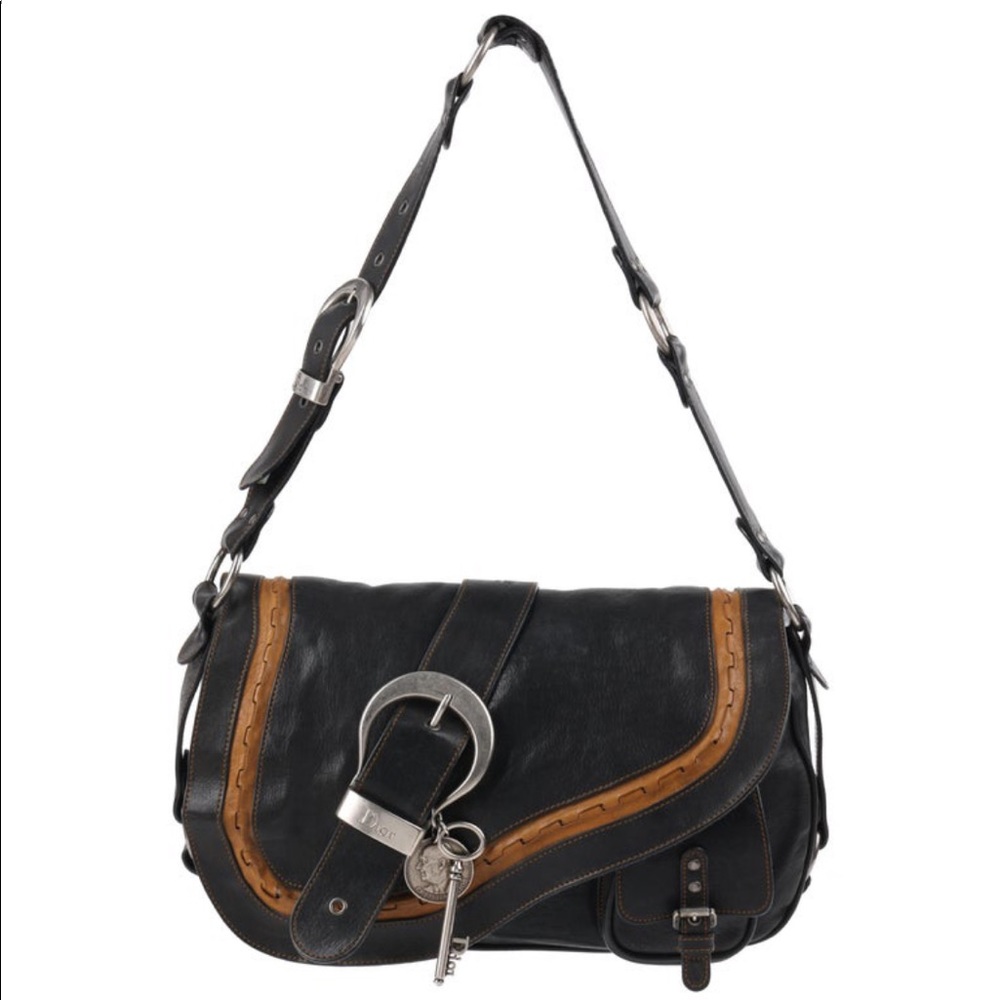 DIOR VTG EUC CHRISTIAN Rare Gaucho Old Silver Hardware Mid Sling Saddle Bag